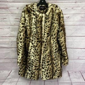 Faux Fur Leopard Print Pea Coat